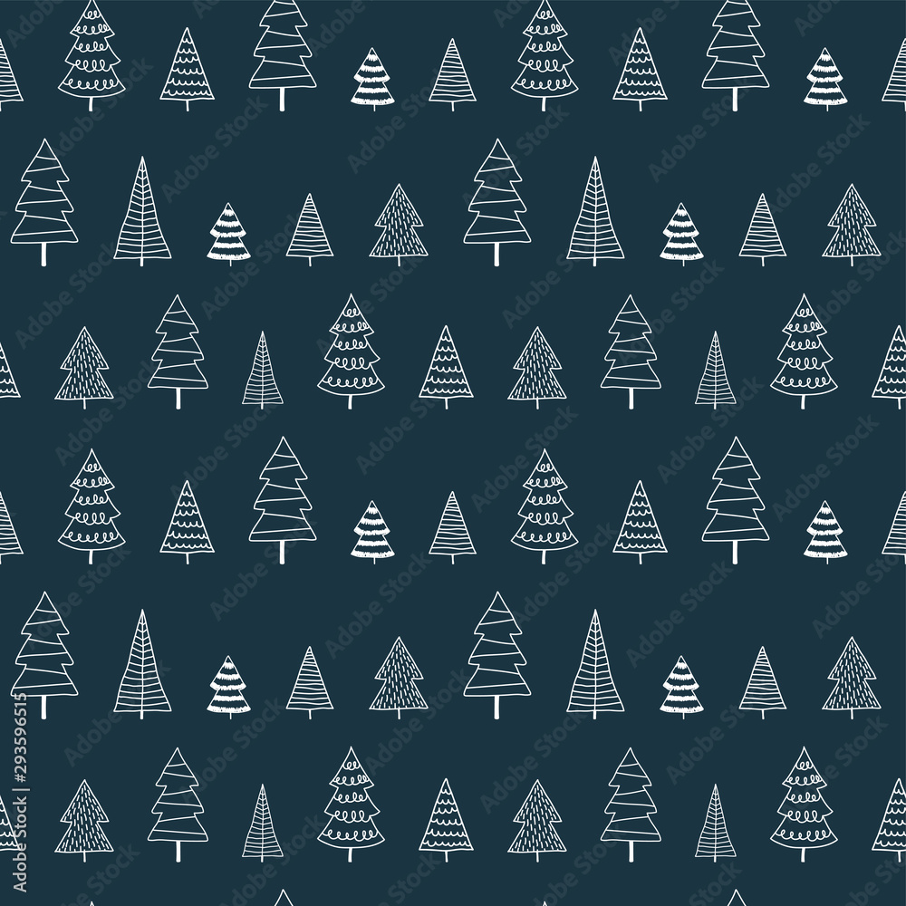 Beautiful and cute christmas trees seamless pattern, hand drawn and decorated trees - great for textiles, banners, wallpapers, cards - vector surface design