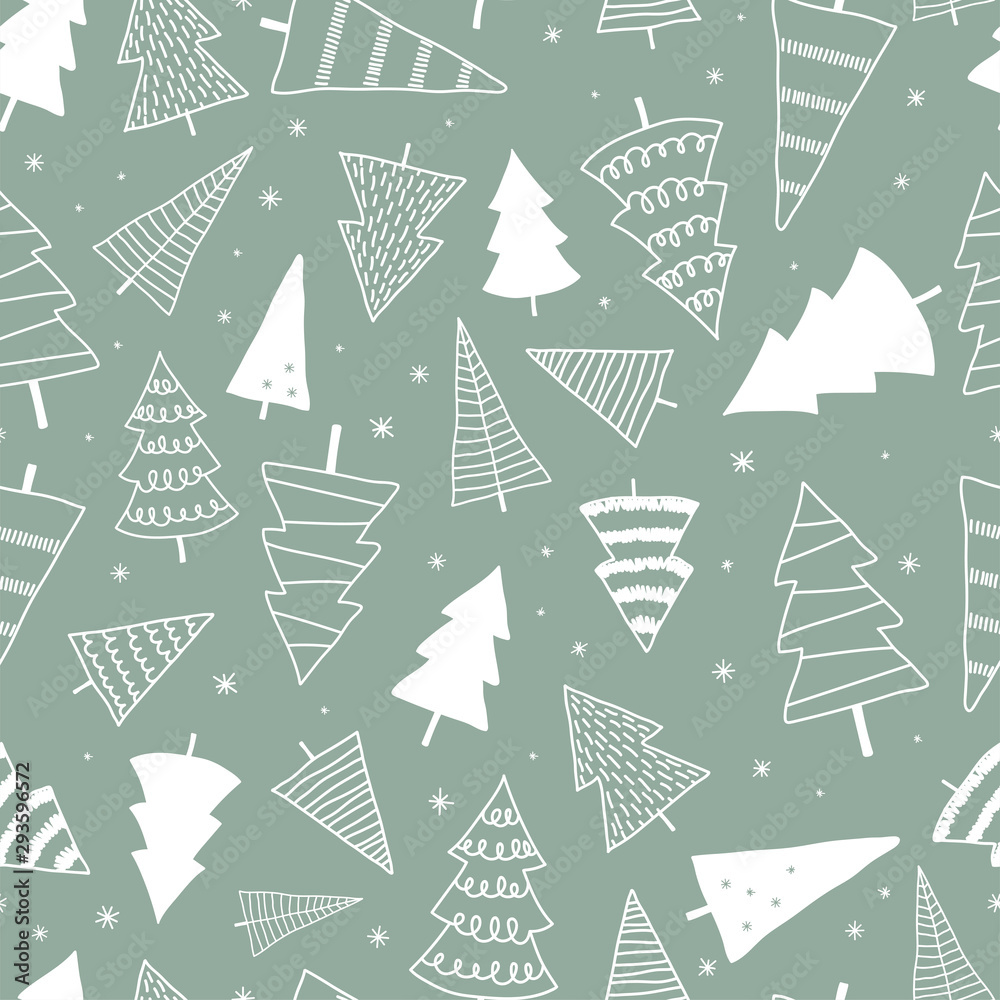Beautiful and cute christmas trees seamless pattern, hand drawn and decorated trees - great for textiles, banners, wallpapers, cards - vector surface design