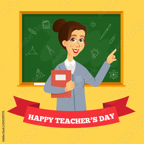 Happy Teacher's Day cartoon illustration. Suitable for greeting card,   poster and banner photo