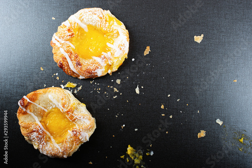 Danish Custard Pastry Background With Copy Space