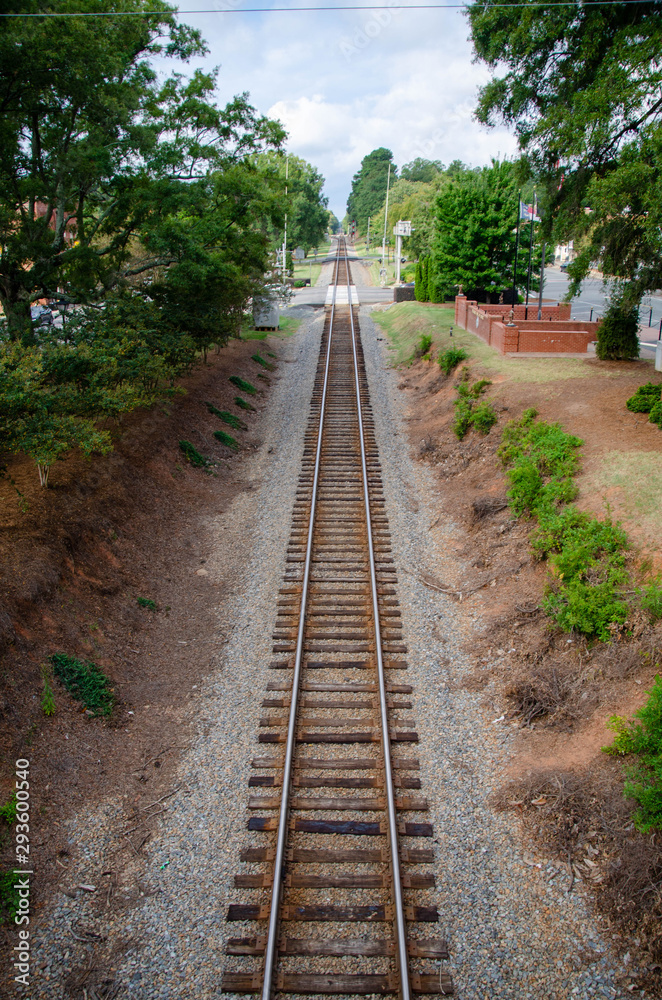 Fototapeta premium View down railroad tracks in Waxhaw NC