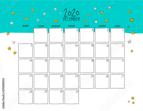 December 2020 doodle wall calendar