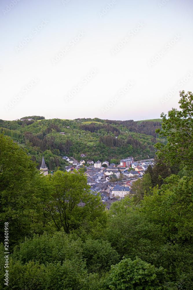 View of the castle in the mountains. Vianden. Luxembourg