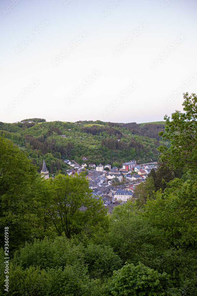 Fototapeta premium View of the castle in the mountains. Vianden. Luxembourg