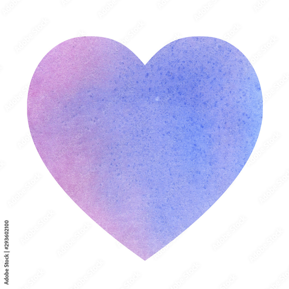 illustration watercolor heart made of blue violet color spots. space for text.