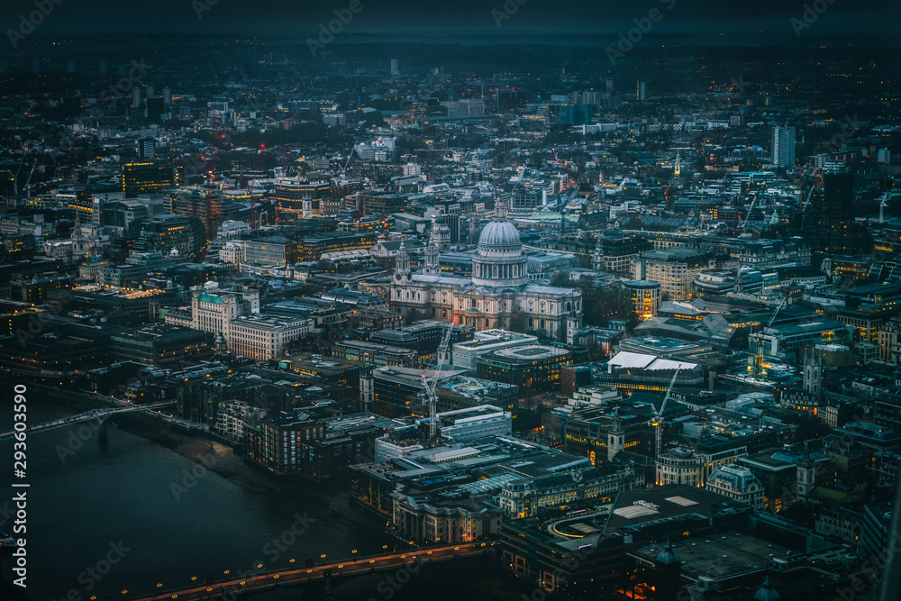 Fototapeta premium Aerial view of the City of London at dusk