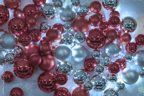 New Year festive balls in red, white and silver