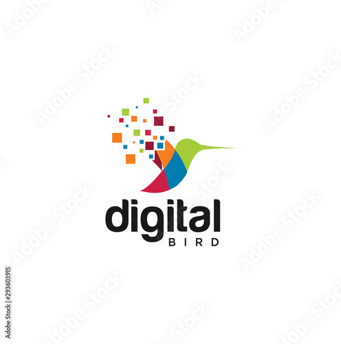 Colibri Tech Logo Design Dgital Hummingbird Vector Illustration	