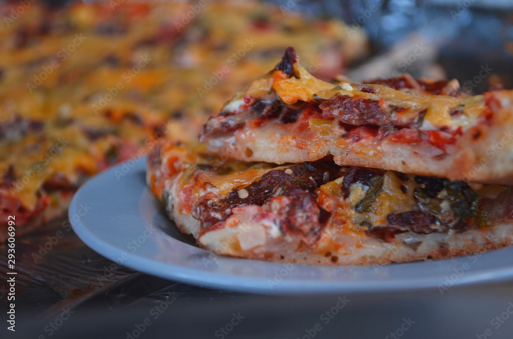 Homemade pizza with smoked meat