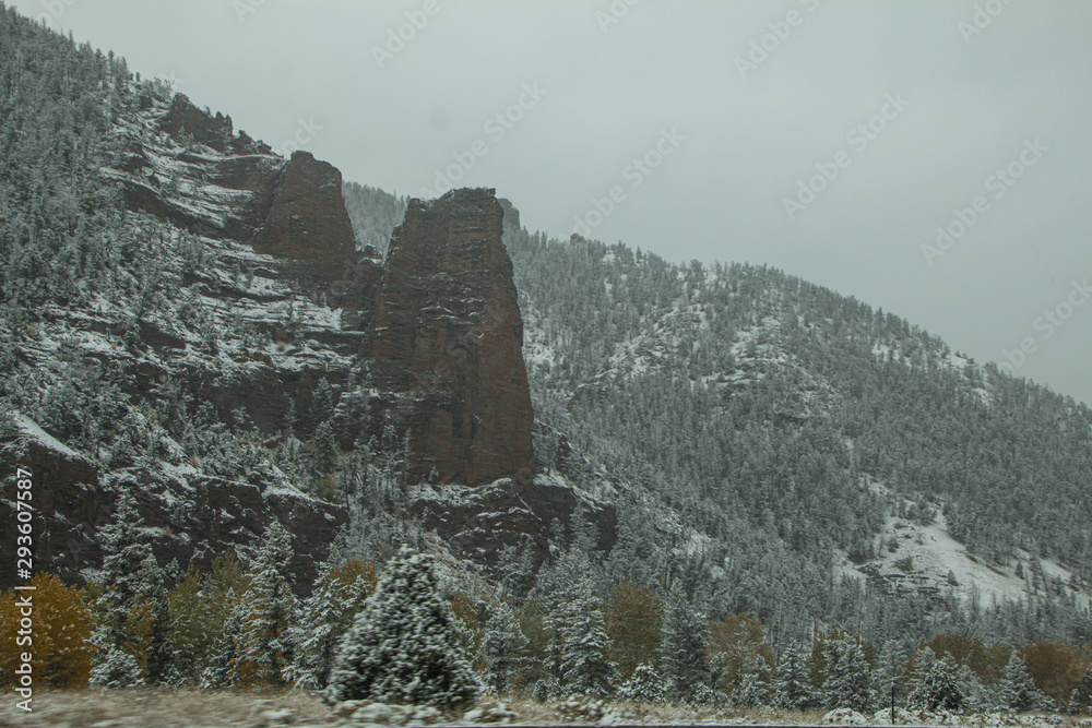 Gray skies over a snowy mountainside