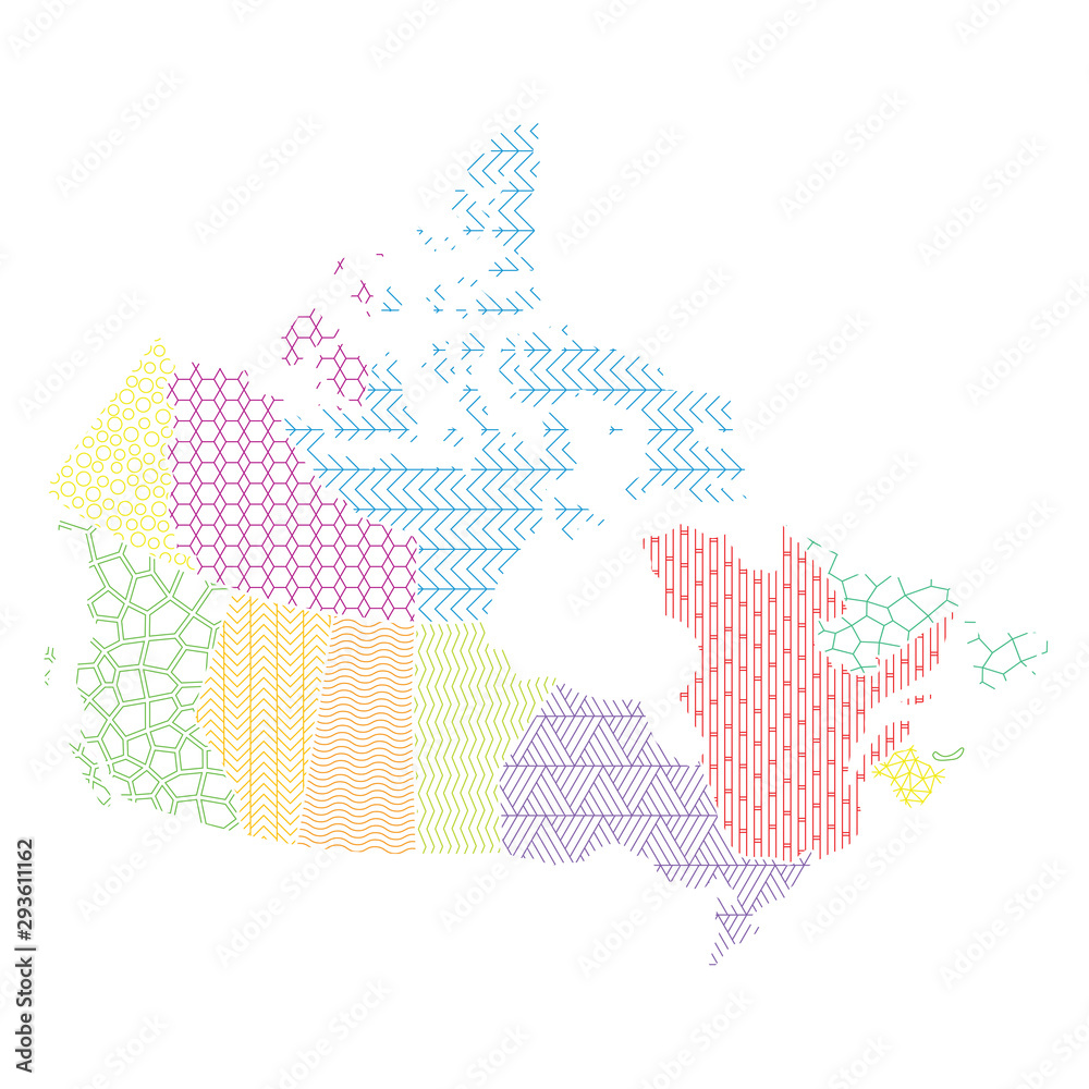 Canada. Map of administrative division. Regions are indicated by different patterns and colors.