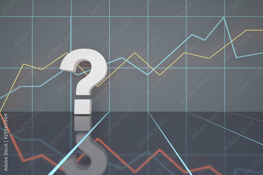 Obraz premium what does it mean - question mark - business chart diagram - yields, consumption, expenditures concept