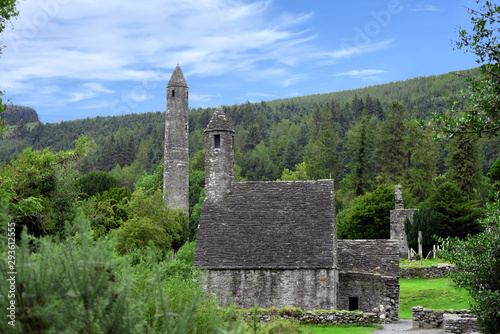 Monastic cemetery of Glendalough, Ireland. Famous ancient monastery in the wicklow mountains with a beautiful graveyard from the 11th century