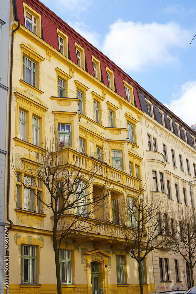 An old yellow building in Prague An old yellow building in Prague