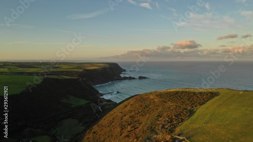 An aerial view over the coast line at Welcombe mouth, Devon. 
