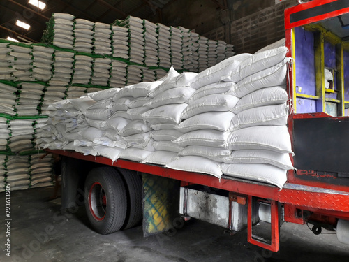 wheel truck loading sack goods to customers.