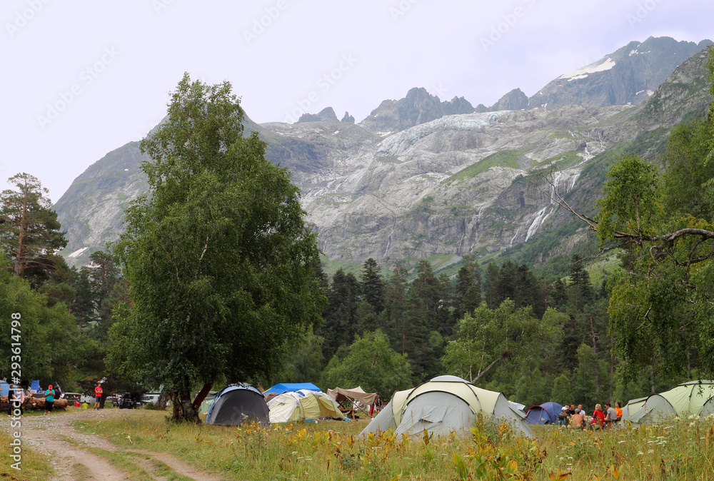 Campground in the mountains of the Caucasus