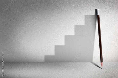 Stairs with pencil for effort and challenge in business to be achievement and successful concept