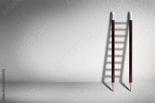 Stairs with pencil for effort and challenge in business to be achievement and successful concept