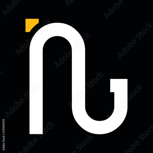 Representation of a rounded N that ends with the drawing of a G on a black background