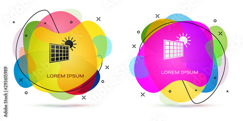 Color Solar energy panel and sun icon isolated on white background. Abstract banner with liquid shapes. Vector Illustration
