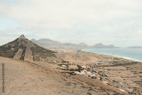 Panoramic view of mountains and volcanoes of Porto Santo Island (Madeira Islands, Portugal)