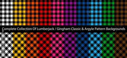 Complete Collection of Lumberjack / Buffalo / Gingham Plaid Patterns. Classic and Argyle decorative textile designs.