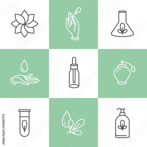 Vector set of logos, badges and icons for natural and organic products. Eco safe sign design. Collection symbol of healthy products.