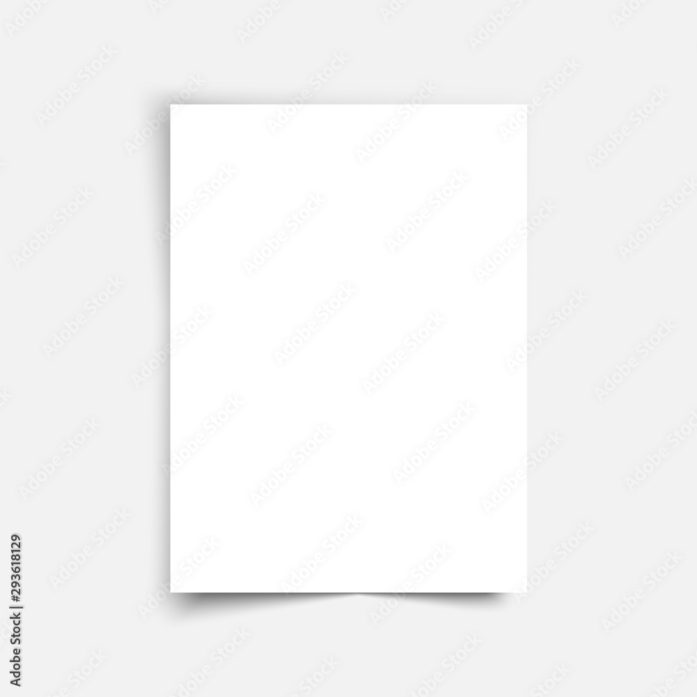 Vector sheet paper A4 format with shadows. White realistic blank paper page with shadow. Mock up design leaflet or banner template Vector sheet paper A4 format with shadows. White realistic blank paper page with shadow. Mock up design leaflet or banner template