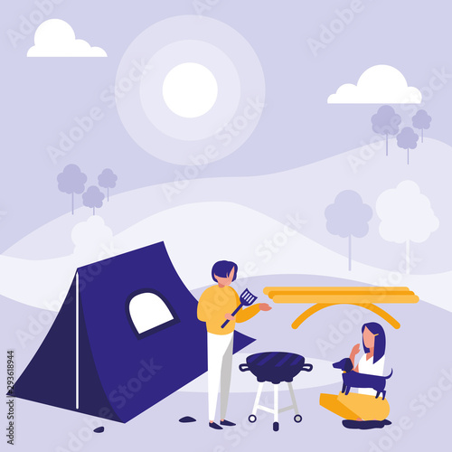 Woman and man in park vector design