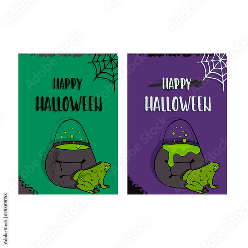 Set of Halloween party invitations and greeting cards. Vector magic celebration poster.
