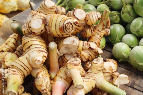 Fresh galangal for cooking in the market