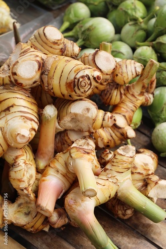 Fresh galangal for cooking in the market