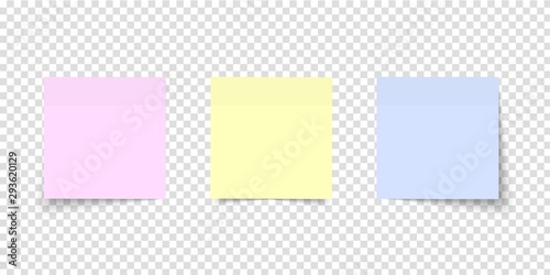Post note set. Sticker paper. Different colored sheets of note papers with curled corner on transparent background. Multicolor notes.