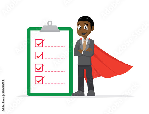 Super African businessman holding Big checklist.