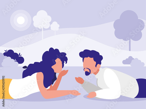 Woman and man in park vector design