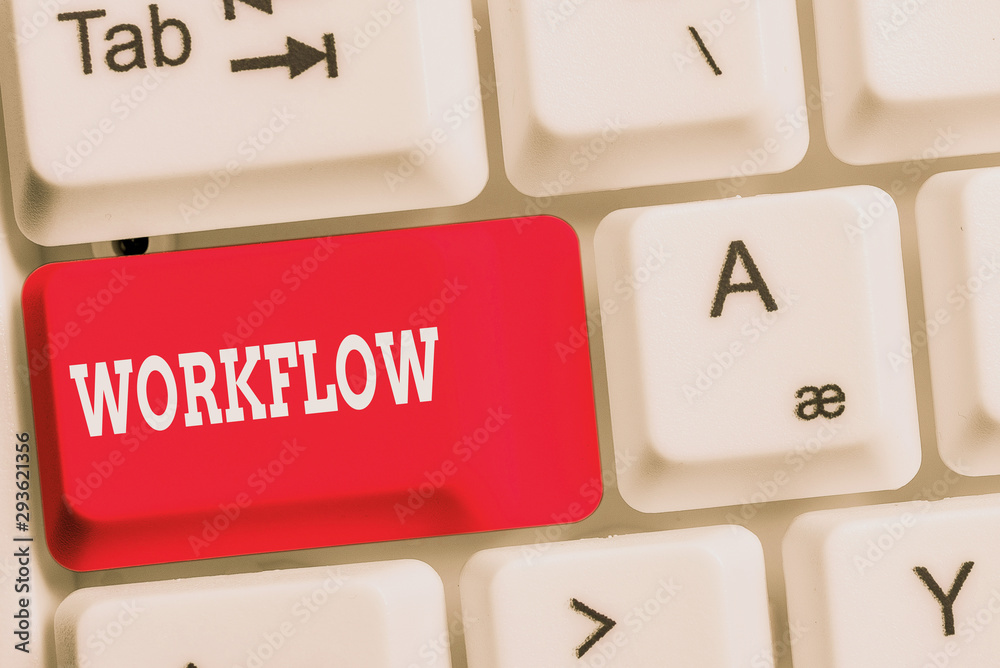 Handwriting text Workflow. Conceptual photo Continuity of a certain task to and from an office or employer White pc keyboard with empty note paper above white background key copy space Handwriting text Workflow. Conceptual photo Continuity of a certain task to and from an office or employer White pc keyboard with empty note paper above white background key copy space