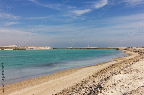 Sea beach landscape view in summer, United Arab Emirates. Sir Bani Yas island, Abu Dhabi © Travel Faery