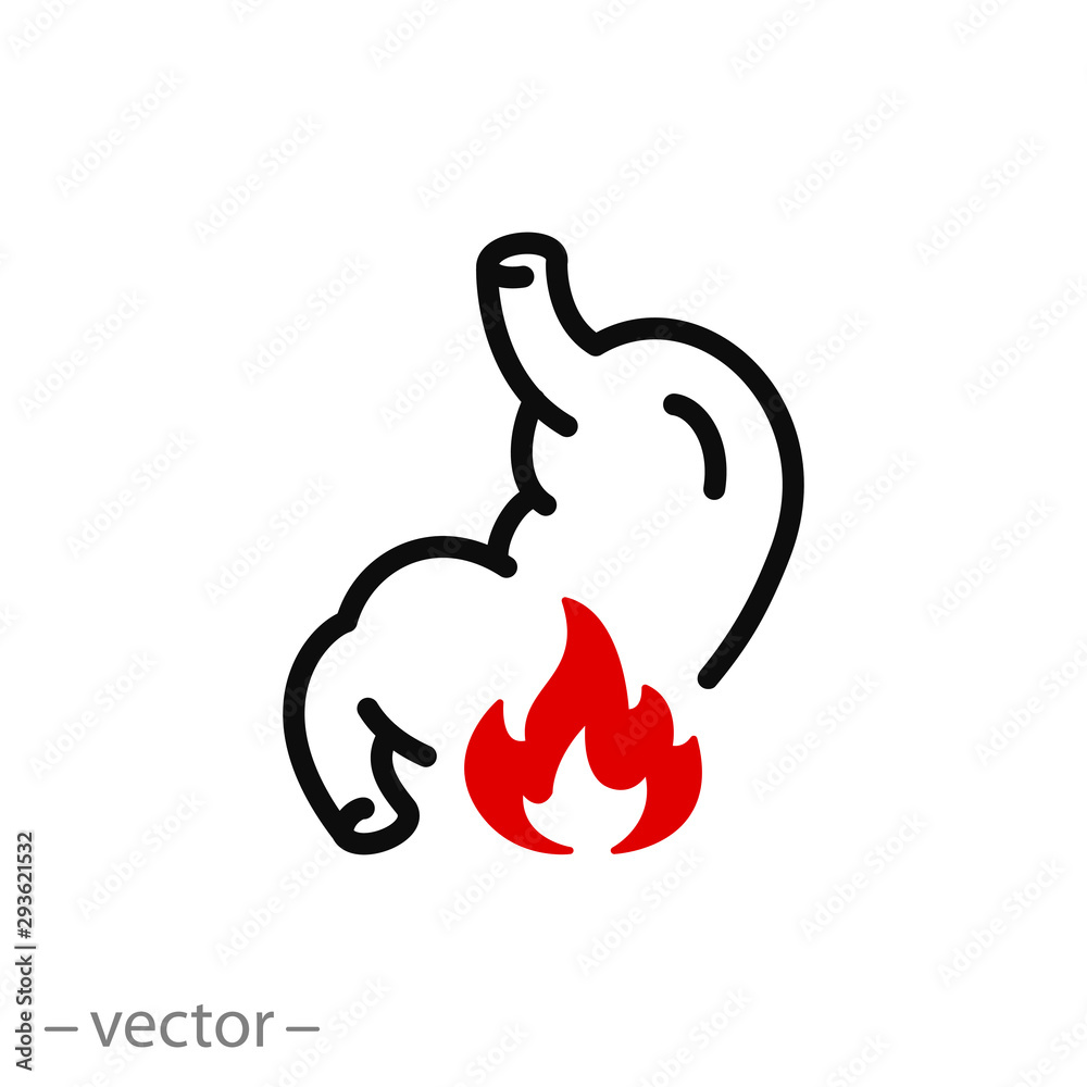 stomach disease icon, heartburn, thin line symbol on white background - editable stroke vector illustration eps 10 stomach disease icon, heartburn, thin line symbol on white background - editable stroke vector illustration eps 10