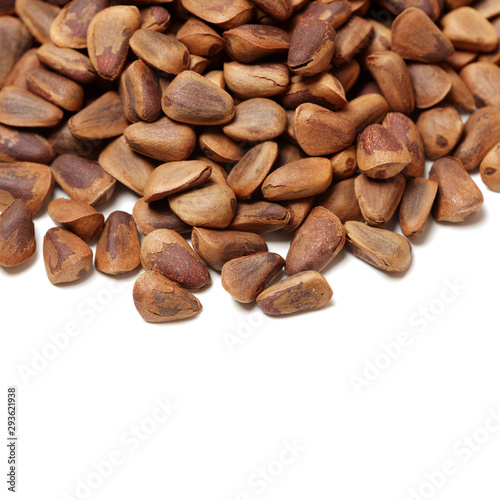Pine nuts on white background