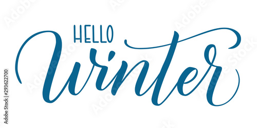 Handwritten brush calligraphy Hello Winter isolated on white. Vector illustration.