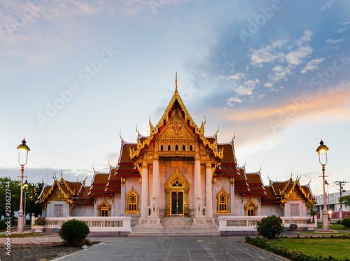 Unseen thailand  Sunset at Wat Benchamabophit Dusitvanaram  Ancient royal marble buddha temple  Bangkok  Thailand
