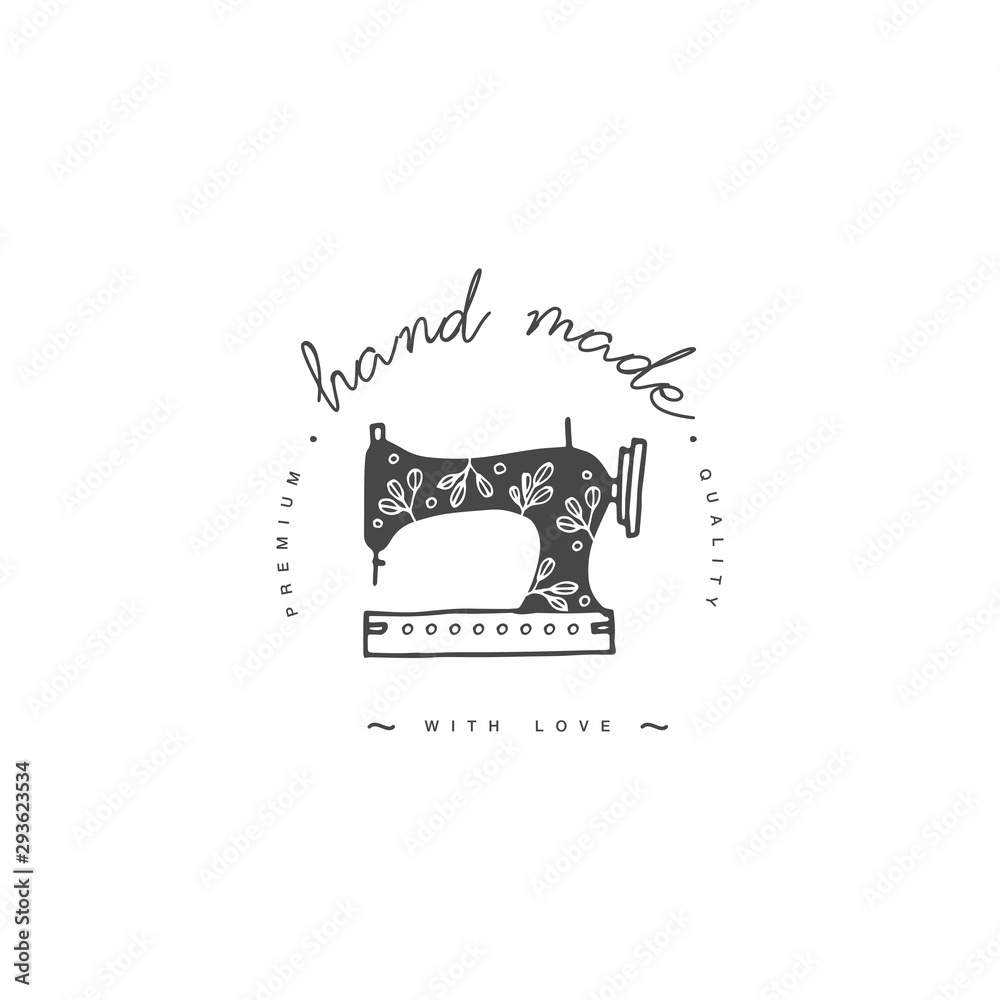 Handmade linear badge or outline label. Knitwear and sewing symbol