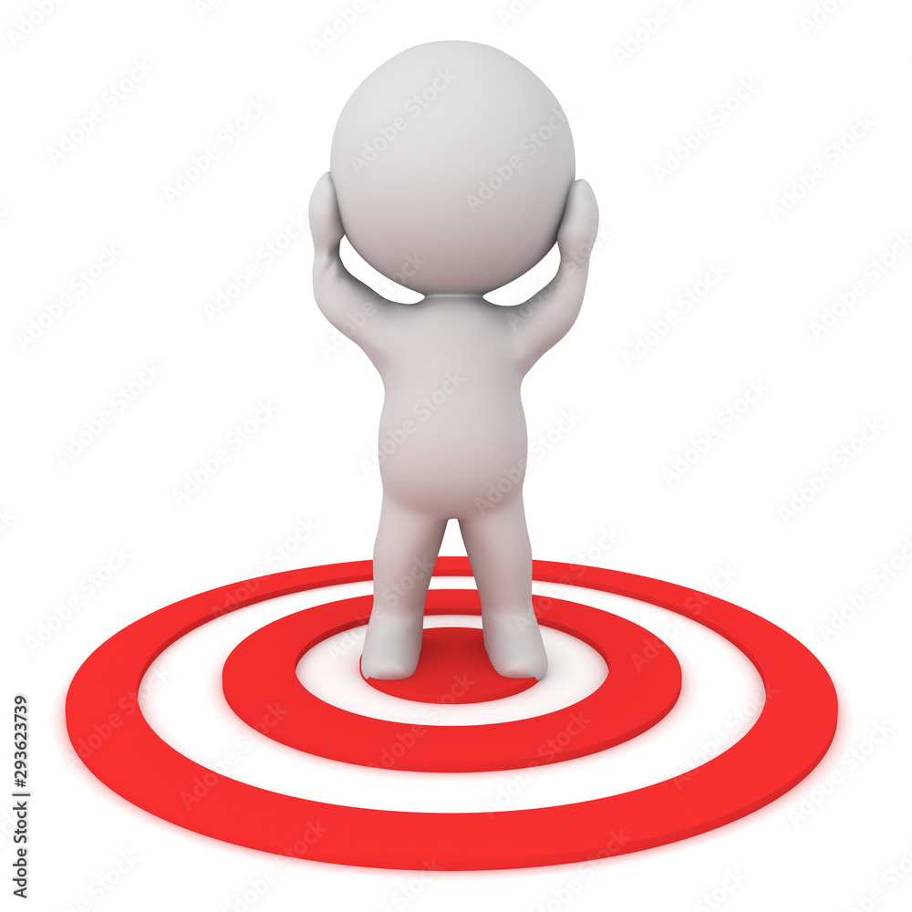Stressed 3D Character standing on red target