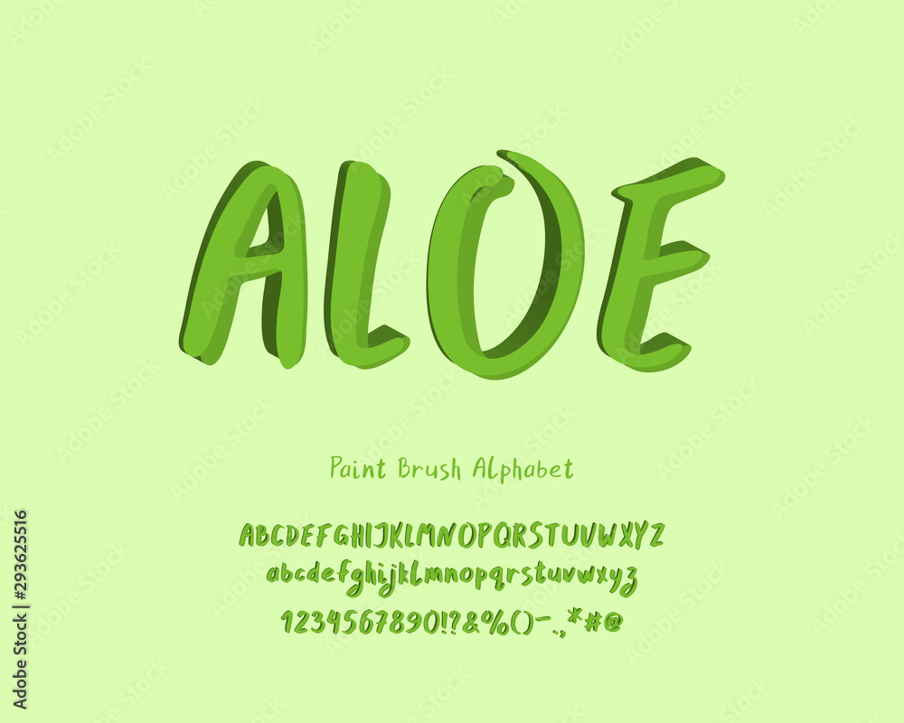 Aloe paint brush vector alphabet set. Uppercase and lowercase letters, numbers. Modern 3D font, aloe green colors Aloe paint brush vector alphabet set. Uppercase and lowercase letters, numbers. Modern 3D font, aloe green colors