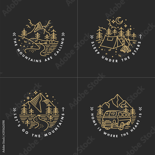 Travel set with emblems. Summer vector illustrations. Design for t-shirt