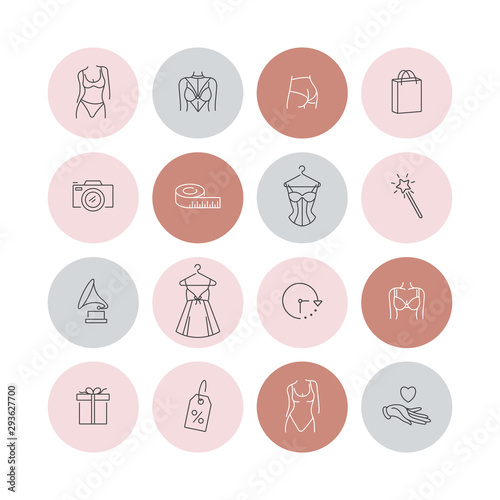 Vector set design colorful templates icons and emblems - social media story highlight. Different underwear shop icons in trendy linear style isolated on white background.