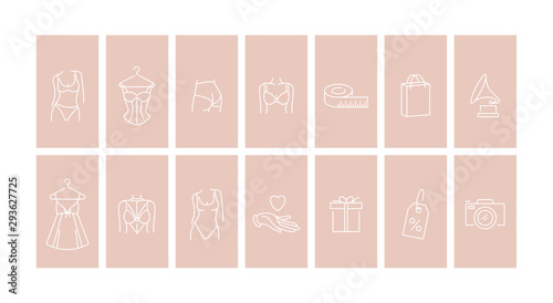 Vector set design colorful templates icons and emblems - social media story highlight. Different underwear shop icons in trendy linear style isolated on white background.