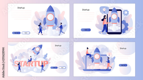 Business Start Up concept. Screen template for mobile smart phone, landing page, template, ui, web, mobile app, poster, banner, flyer. Modern flat cartoon style. Vector illustration