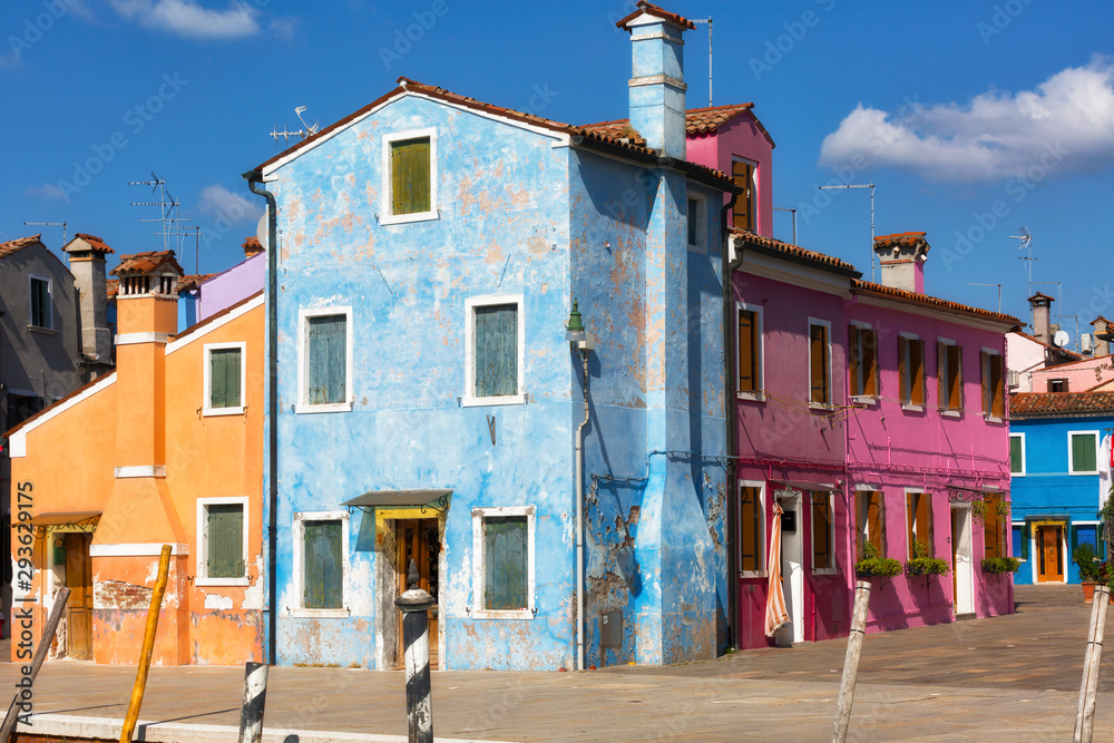 Colourfully painted house facade on Burano island,Venice, Italy
